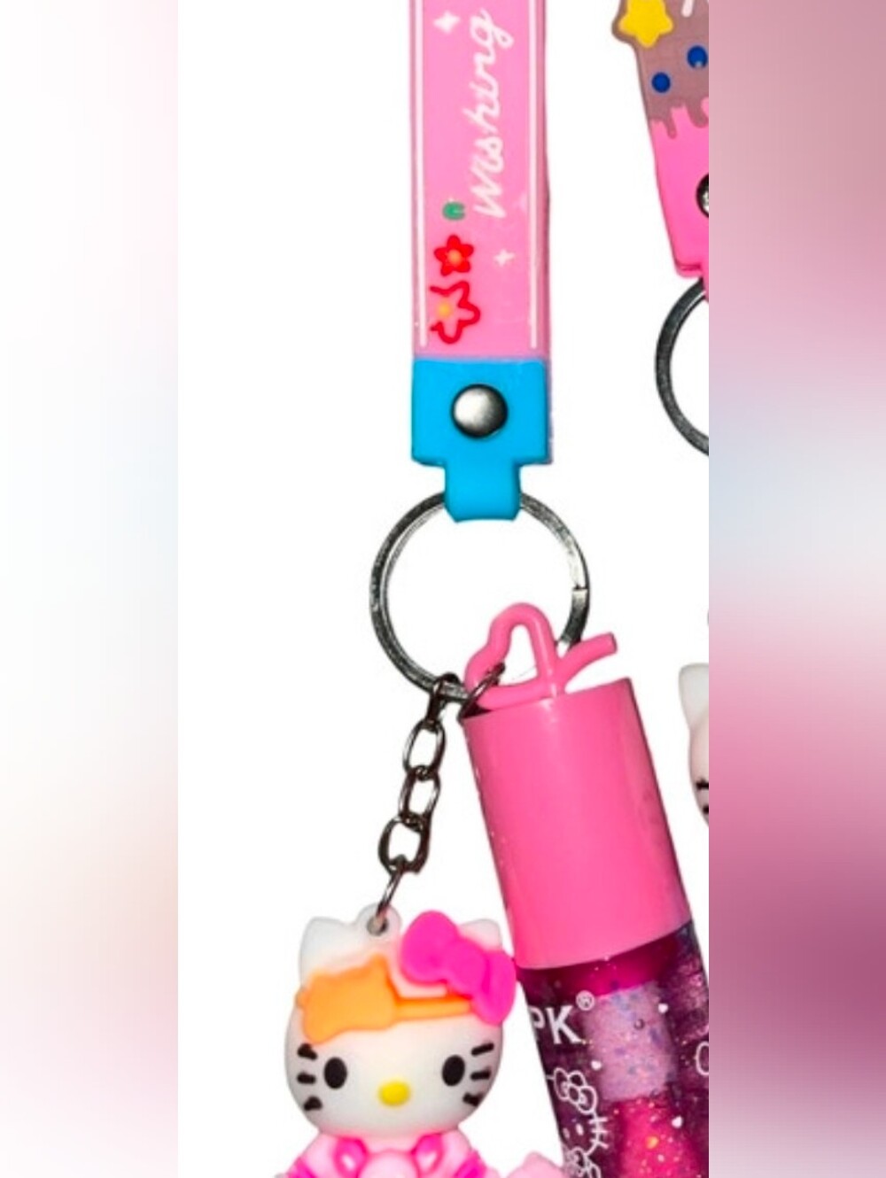 1 For 5$ Hello Kitty Pink and Blue Lip Gloss Keychain Charm